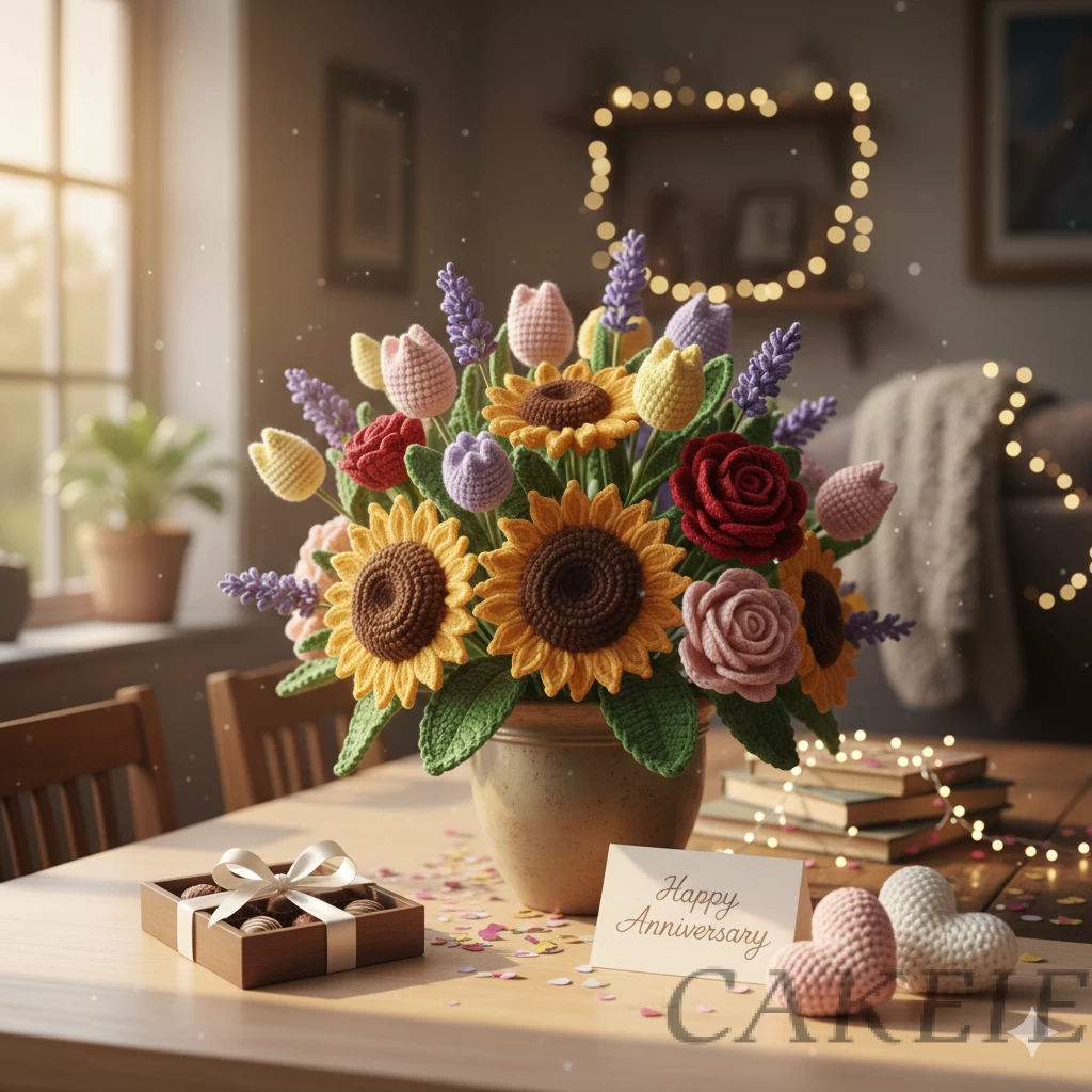 Anniversary Crochet Flower Combo + Small Chocolate Box